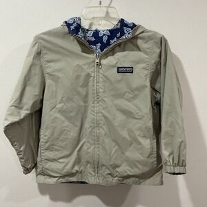 Vintage Youth Lands End Reversible Hooded Jacket Size Small Tropical Neutral
